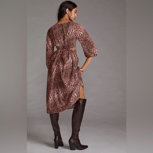 ANTHROPOLOGIE Ranna Gill Floral Cut-Out Midi Dress animal print cutout size XS - Picture 14 of 14